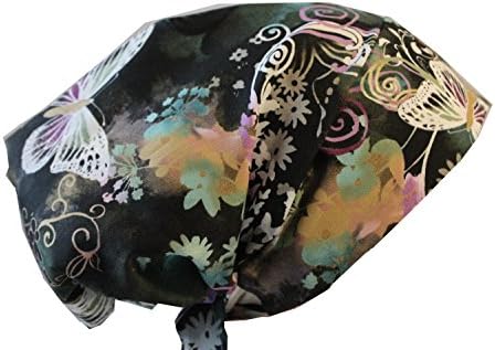 Scrub Hat Chemo Cap NEW European BOHO Pixie Bad Hair Day MANY Colors (lilac butterfly)
