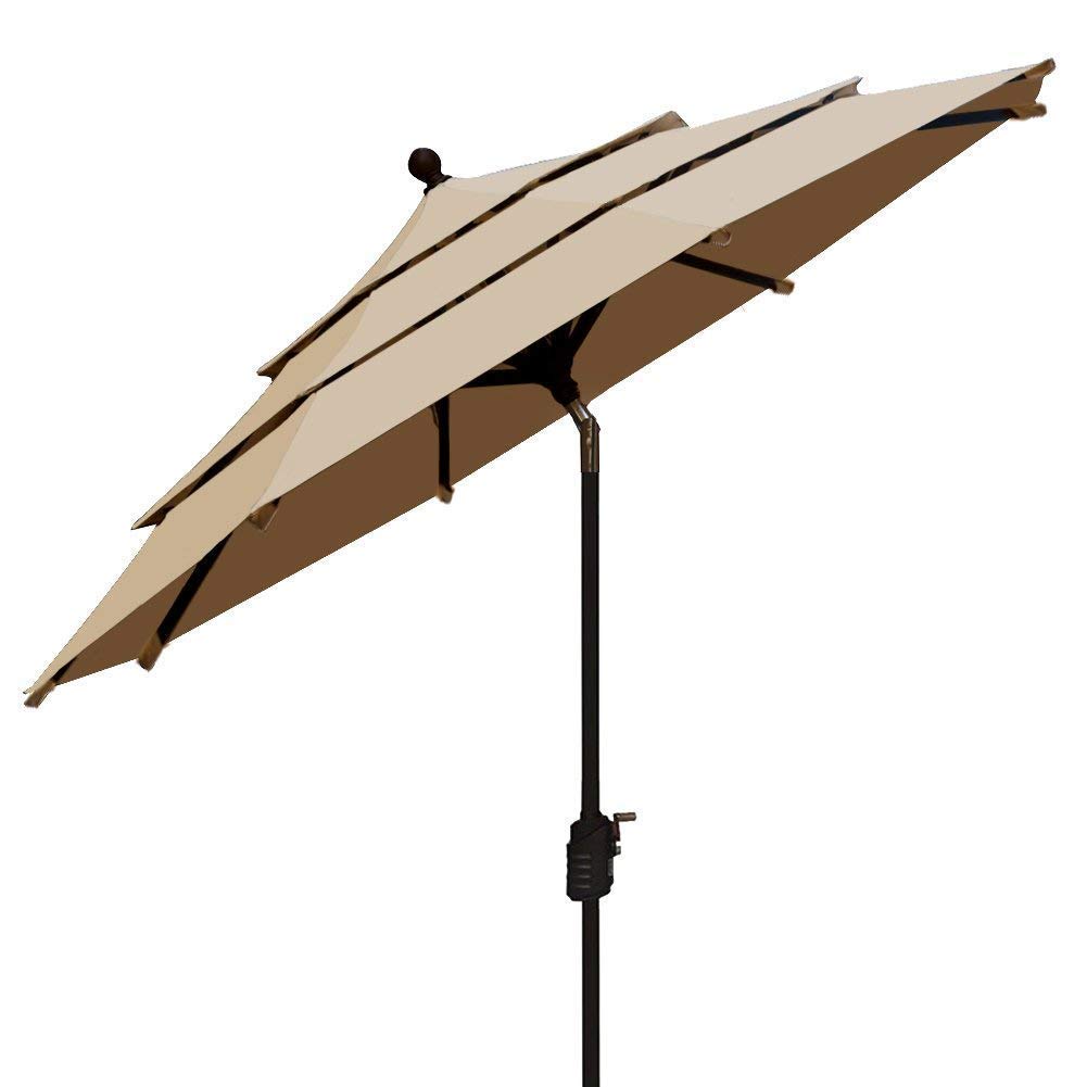 Ginelite Outdoor 10ft 3 Tier Patio Sunshade Tilt Sunshade for Market Olefin 3 Years Fade Free Performance Umbrella Multiple Vents Patio Garden Pool Table Sunshade, Beige