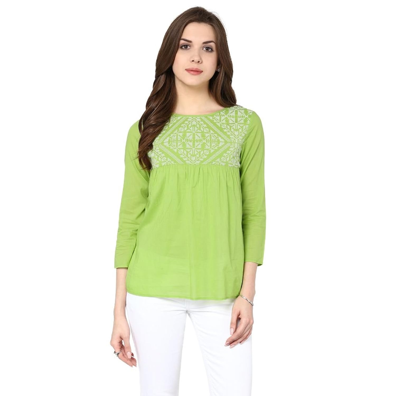 the vanca women's green rayon top with embroidery