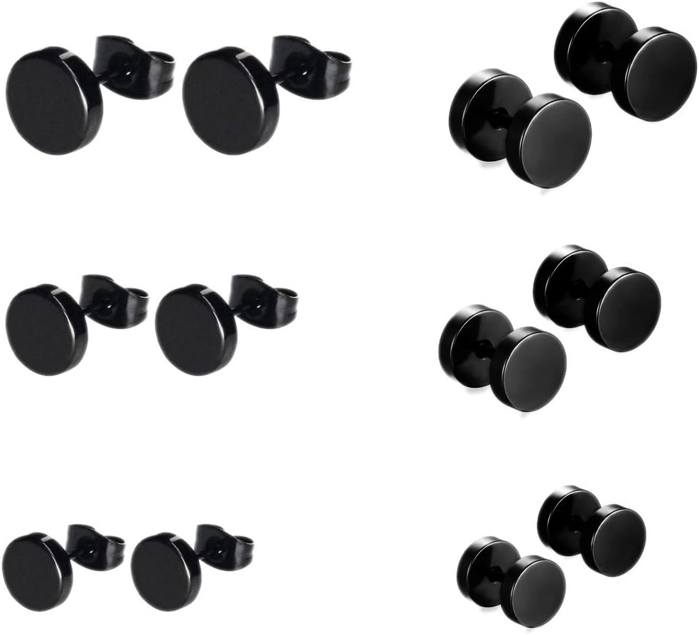 8 pairs of 3-10 mm unisex, stainless steel stud earrings , 6 Pairs