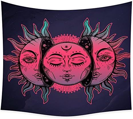 Tapestry , Moon and Sun with Many Fractal Faces Mystic Art Print, for Home and Wall Decorations. (59.1"X82.7")
