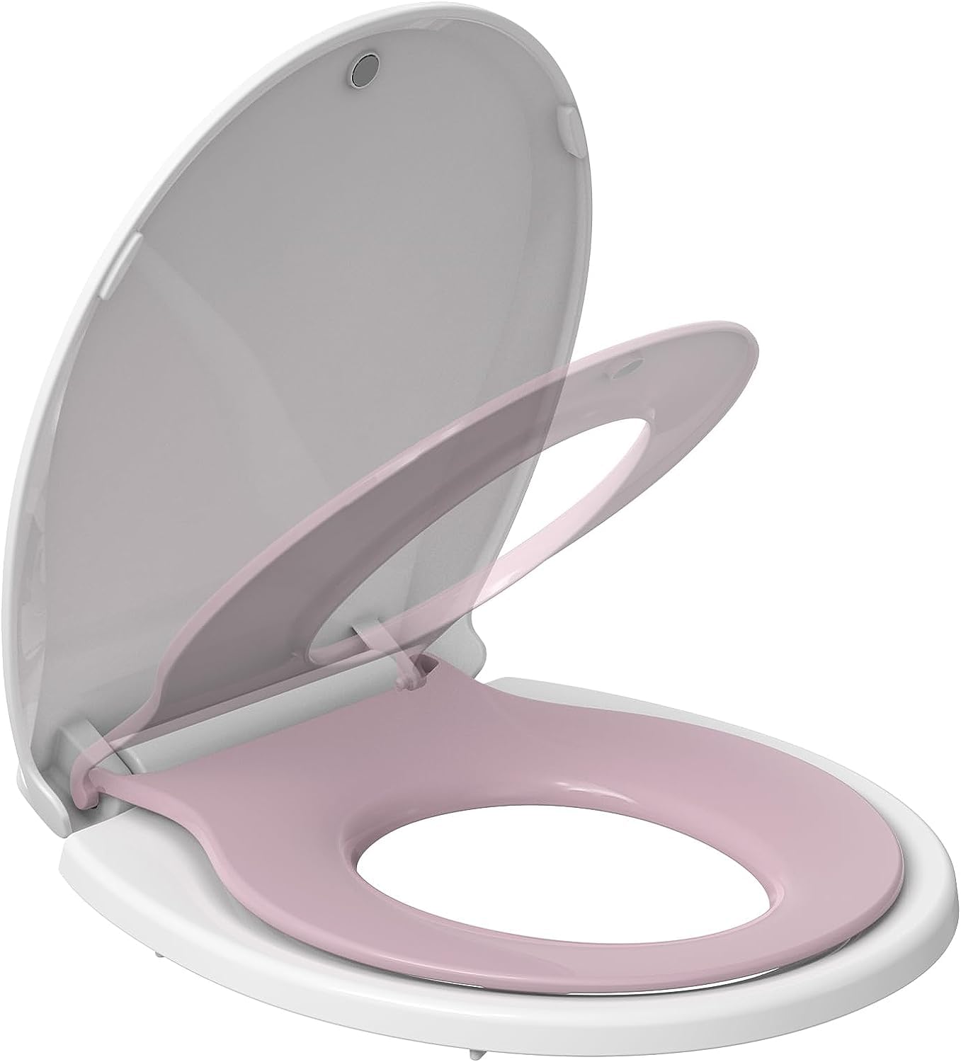 Round Toilet Seat with Built in Potty Training Seat, Potty Training Toilet Seat for Toddlers, Magnetic Kids Seat and Cover, Slow Close and Never Loosen, Fits both Adult and Child, Pink Round Image