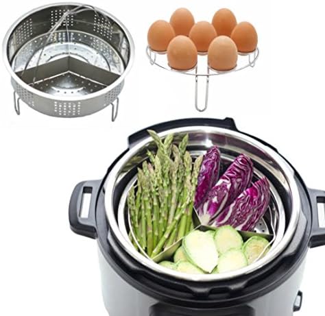 INSTANT POT STEAMER BASKET ACCESSORIES SET - Steamer Basket - Egg Rack dual Stand - Fits Pressure Cooker 5, 6, 8 QT - Steam Vegetables, Seafood, Eggs etc. Instapot Electric Pot Insert