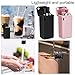 Collapsible Reusable Straws, Upgraded Eco Friendly Stainless Steel Collapsible Drinking Straws, Portable Set Case, With keyhole and cleaning brush for party, travel, office -2 Pack (Black/Pink)