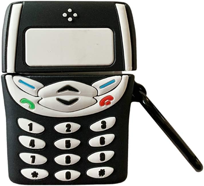 Skoveph Super Cute Retro AirPods Case, 3D Cartoon Soft Silicone Protective Mini Bag Cute Creative Airpods 1 & 2 Charging Stand Cover (Cellphone Black)