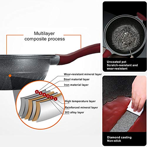 Chinese Wok Nonstick Die-casting Aluminum Dishwasher Safe Scratch Resistant PFOA Free Induction Woks And Stir Fry Pans with Glass Lid 12.6Inch, 5.9L - Black