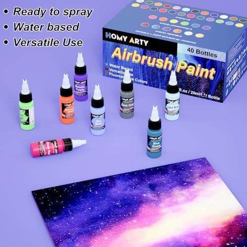 HOMY ARTY Airbrush Paint, 36 Colors Acrylic with 4 Airbrush Thinners, Water-Based, Airbrush Paint for Metal, Plastic Models, Canvas