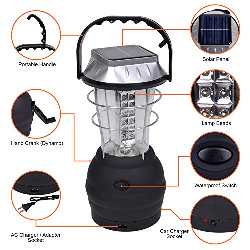 Solar Lantern w/ Hand Crank and USB Port 36 Ultra Bright LEDs
