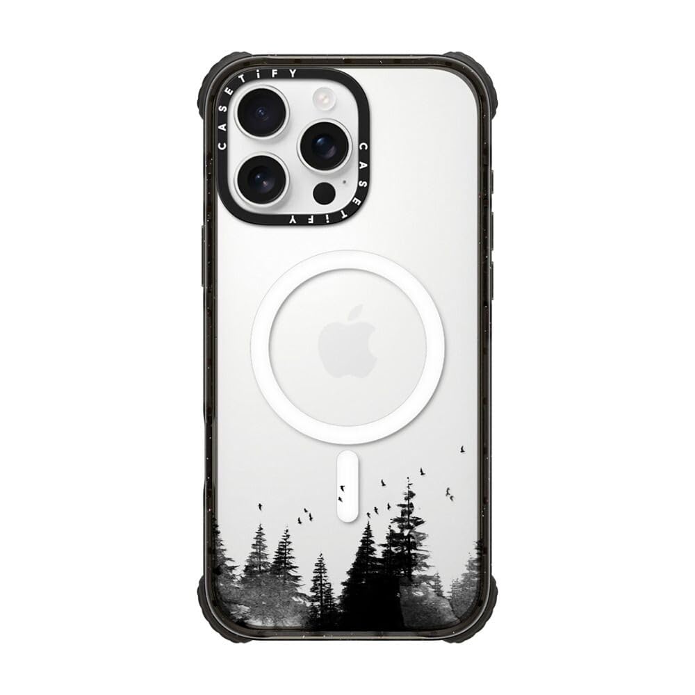 Photo 1 of CASETiFY Ultra Impact iPhone 16 Pro Max Case [Strong Slim / 11.5ft 5X Militray Grade Drop Protection/Compatible with Magsafe] - Minimal Forest Clear Case - Clear Black