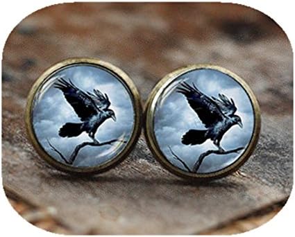 Raven stud earrings, Raven earrings, Crow earrings, Bird Jewelry, Steampunk gothic earrings, Black Bird earrings, post earrings