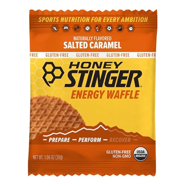HONEY STINGER ORGANIC GLUTEN FREE SALTED CARAMEL WAFFLE | ENERGY STROOPWAFEL FOR EXERCISE, ENDURANCE AND PERFORMANCE | SPORTS NUTRITION FOR HOME & GYM, PRE AND POST WORKOUT | BOX OF 6 WAFFLES, 6.36 OZ