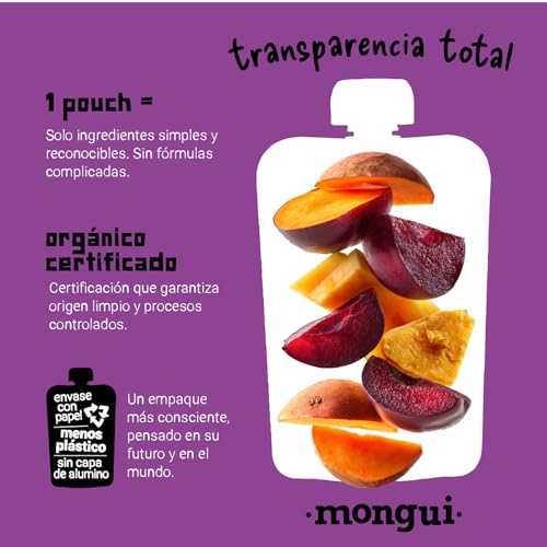 Snack orgánico para peques | Pack 16 pouches Mix Vegetales 4 Recetas – Kiwi, Espinaca, Butternut, Ciruela, Camote, Zanahoria, Mora Azul | Empresa B | MONGUI