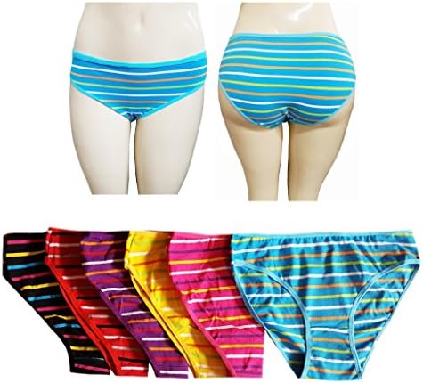 Sexy printed lace trim cotton hipsters boy shorts pack of 6 different zebra Colors (Small, stripe)