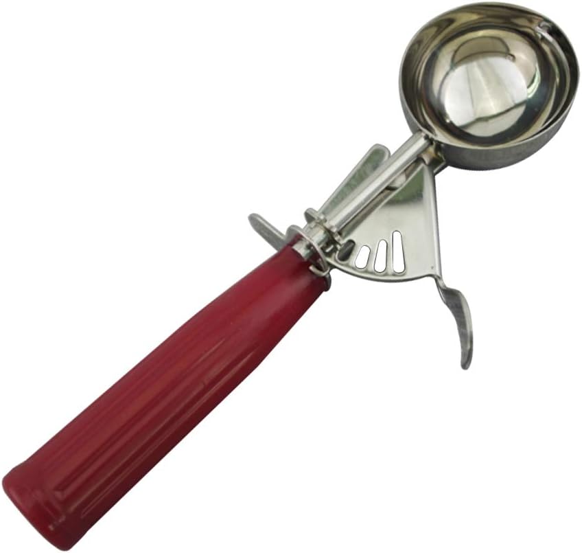 Stainless Steel Ice Cream Scoop With Trigger MKLZ,PP Plastic High And Low Temperature Resistance Thick Handle,Kitchen Aid Tool,Be Applicable for Cookie,Cupcake,Meatball,Melon Baller(Red)