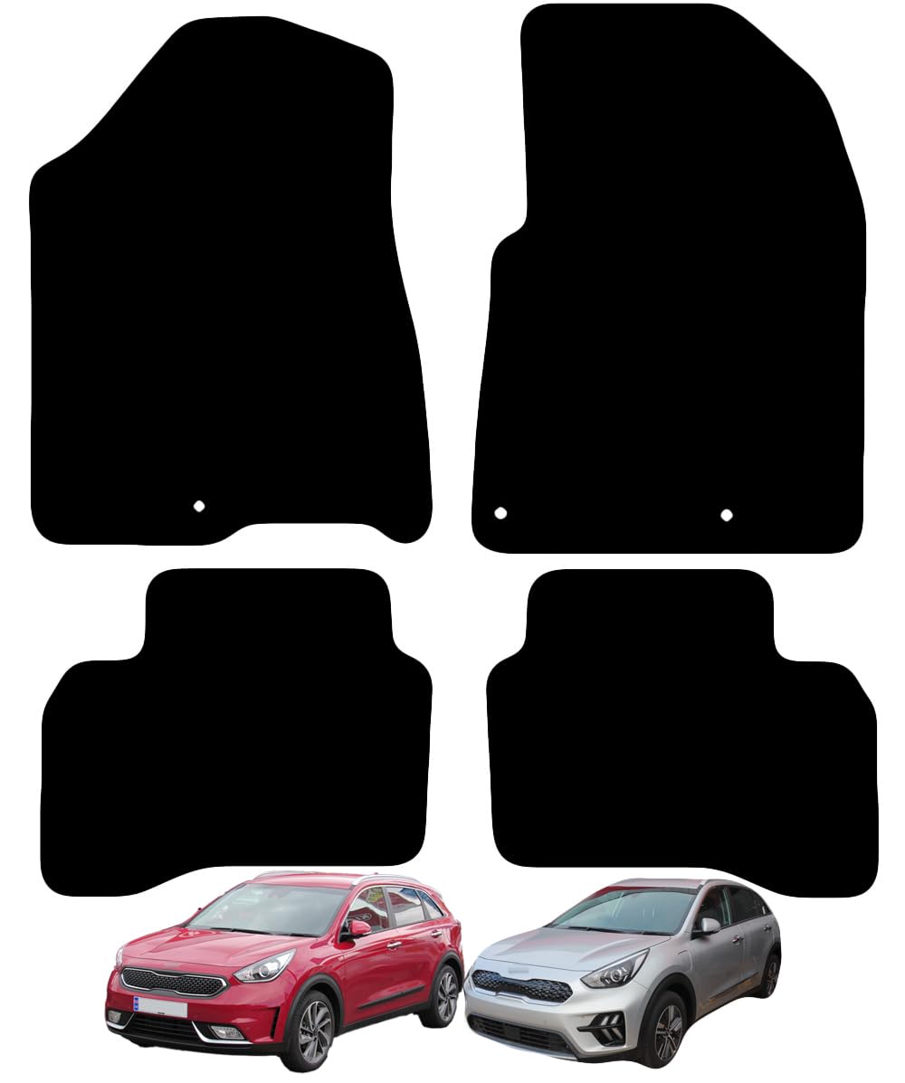 Carsio Carpet Car Mats For Kia Niro (Hybrid) 2016 To 2022 4 Piece Set Tailored Fit Floor Mat Complete Accessory Black Custom Fitted - All Weather, Anti-Slip Backing & Black Trim