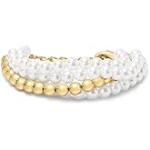 Martha Stewart Four Strand Pearl and Gold Ball Bracelet, 7 Inches For Women