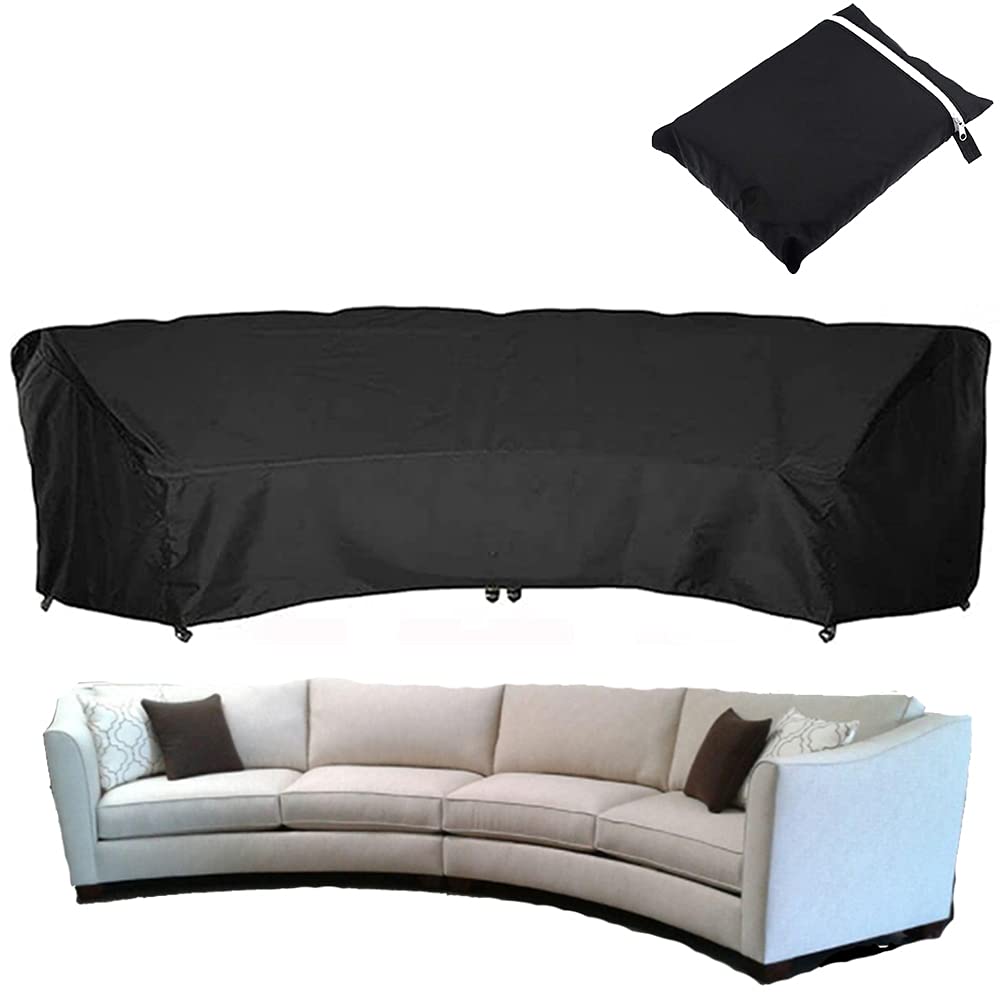 BOSKING Patio Sectional Curved Sofa Protector Covers Waterproof Outdoor Garden Sectional Curved Couch Furniture Cover for Half Moon Couch Sofa Set (Black, M: 120.08x38.98x35.83in/ 305x99x91cm)