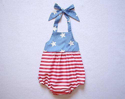 4th of July Baby Girl Romper Blue Top Red Stripe Bottom Baby Halter Romper