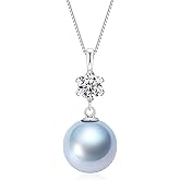COYATE Pearl Necklace for Women | 12-13mm Cultured Round Pearl | 925 Sterling Silver Chain Pendant with CZ Diamond | Birthday, Anniversary Christmas Mother's Day Luxury Jewelry Gift for Women, 18"+2"