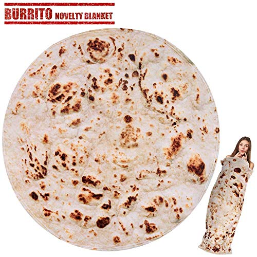 LetsFunny Burrito Tortilla Human Blanket, Burrito Wrap Novelty Blanket Tortilla Towel for Adults/Kids, Giant Round Beach Towel/Throw Blanket/Picnic Blanket (Yellow 7, 80.00)