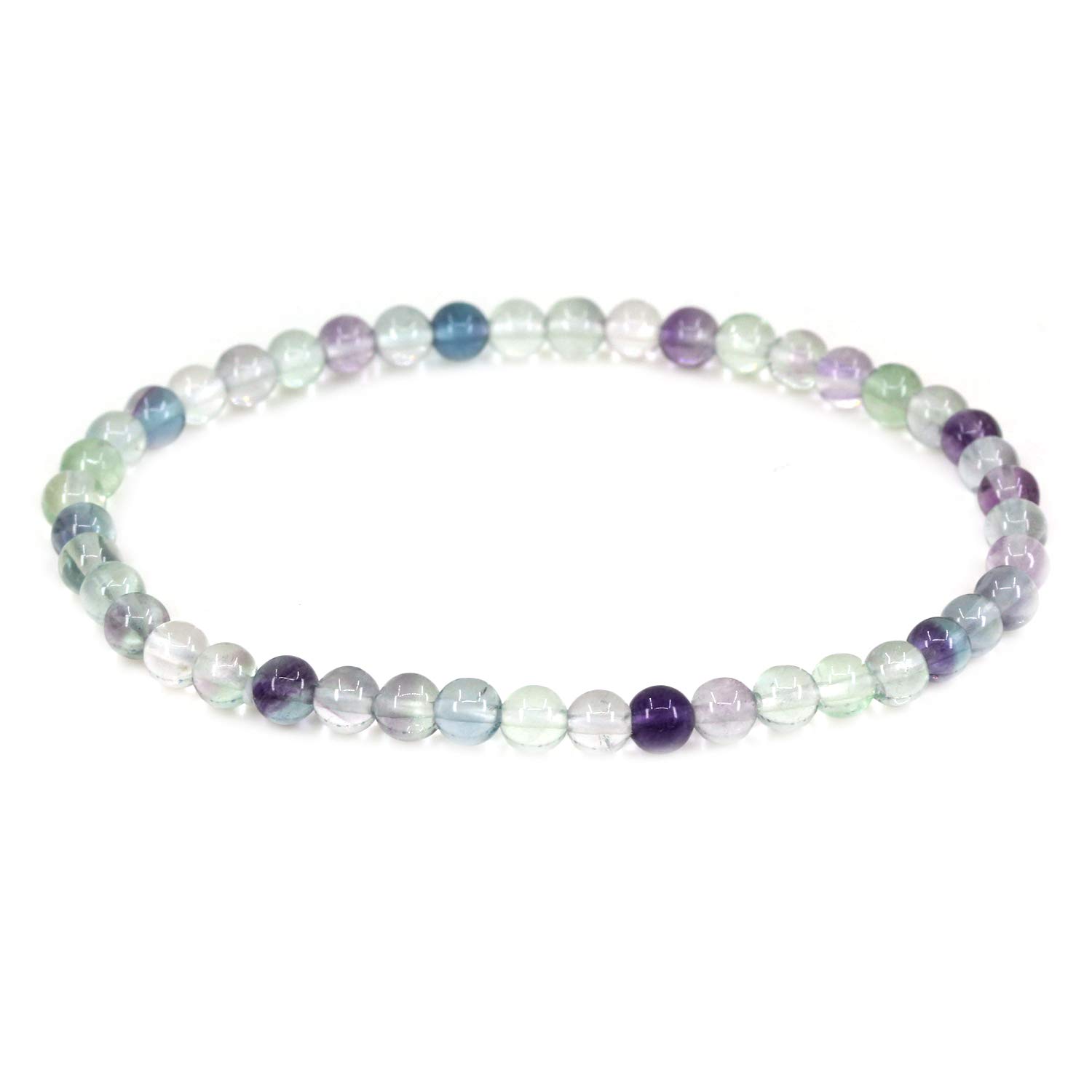 CHENYUE Natural AAA Grade Clear Fluorite 4mm Round Beads Stretch Bracelet 7" Unisex