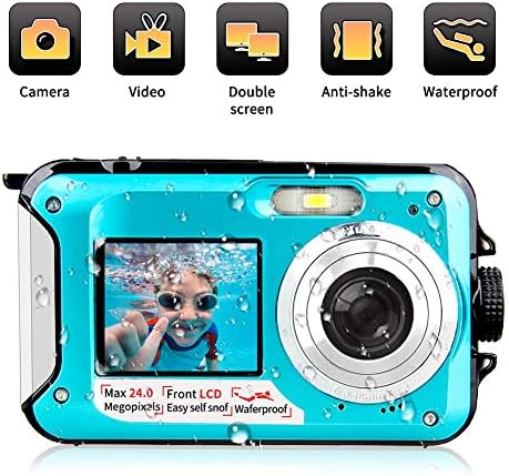 Underwater Camera 1080P Full HD Waterproof Digital Camera 24 MP Video Recorder Camcorder Selfie Dual Screen Shoot Waterproof Camera for Snorkelling (Blue)
