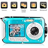 Underwater Camera 1080P Full HD Waterproof Digital Camera 24 MP Video Recorder Camcorder Selfie Dual Screen Shoot Waterproof Camera for Snorkelling (Blue)