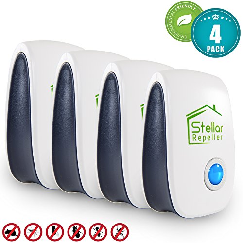 Pest Control Ultrasonic Pest Repeller Organic Repellent Products (4 Pack) for Bugs Mice Fleas Spiders Ants Rats Roaches Flies Mosquitoes Rodents Insects Electronic Plug In Blocker Home Indoor Reject