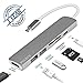 USB C HUB Adapter 6-in-1,Fulegy Aluminum MultiPort TYPE C HUB with 4K HDMI,SD/Micro Card Reader,Type-C Pass Through Charging on PD,and 2 USB 3.0 Ports (grey)