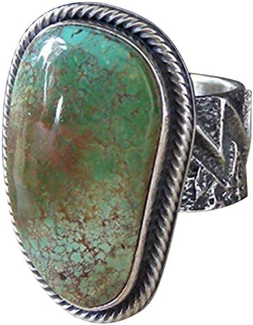 Men Artificial Gemstone Turquoise Sandcast Ring Bride Wedding Engagement Jewelry - Antique Silver US 8