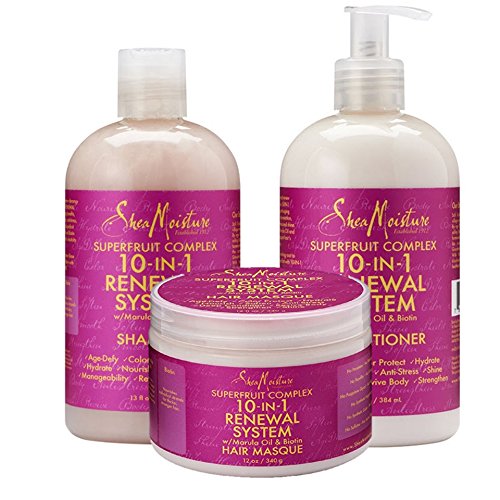 SheaMoisture Superfruit Complex 10-in-1 Renewal System w/Marula Oil & Biotin – Includes 13 oz. Shampoo, 13 oz. Conditioner & 12 oz. Hair Masque