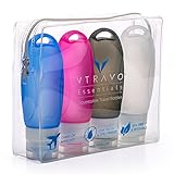 VTravo Silicone Travel bottles Set of 4, 3 Oz. Blue/Pink/White/Black with Toiletry Bag, Leak Proof, TSA Carry-On Approved