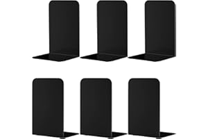 SONNLYH Black Metal Bookends, 3 Pairs Book Ends for Shelves, Book Holders for Family, Office and School, Heavy Duty Book End, 8 x 5.4 x 4 Inch