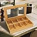 Bamboo Tea Box Storage Organizer With See Through Lid, 8 Adjustable Chest Compartments, Natural Bamboo Wooden Finish Tea Bag Organizer