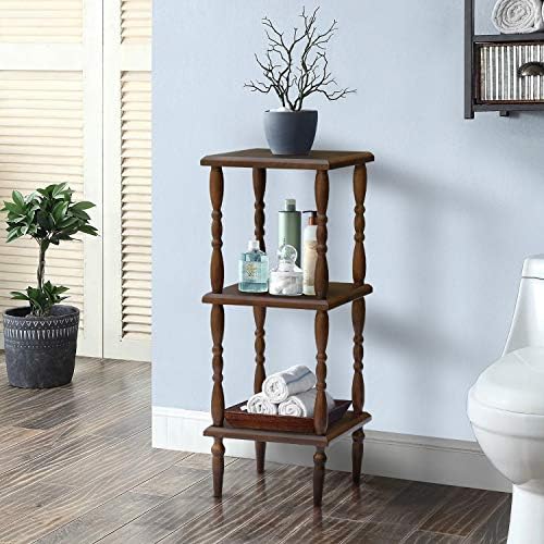 Narrow Corner Shelving Unit,3-Tier Free Standing Storage Shelf Units Utility Corner Display Rack for Livingroom Kitchen Bedroom Balcony-100% Rubber Wood,Square