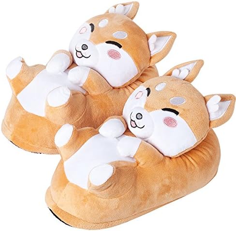 corimoriUnisex-Child Kawaii 1847-Cute Animal Plush Slippers Non-Slip Warm House Shoes Shiba Inu Akito, Kids-One Size 10-2.5, Beige