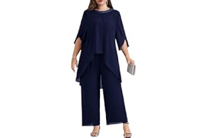 Hanna Nikole Plus Size Mother of The Bride Pant Suits 2 Piece Chiffon Sets Dressy Wedding Guest Outfit with High Low Hem