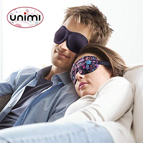 Eye Mask for Sleeping, Unimi Sleep Mask for Men Women, 100% Light Blocking, Comfort and Lightweight 3D Eye Cover, Pressure-Free Eye Shades for Travel, Shift Work, Naps, Night Blindfold(Black+Drawing)