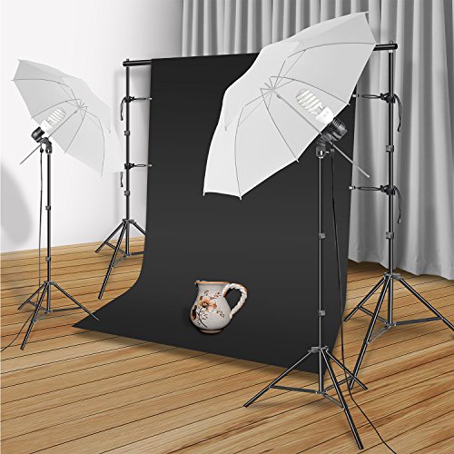 HYJ-INC-Photography-Umbrella-Continuous-Lighting-KitMuslin-Backdrop-KitWhite-Black-Backdrop-Clips-Clamp10ft-Photo-Background-Photography-Stand-System-for-Photo-Video-Studio-Shooting