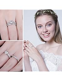JewelryPalace juego de anillos de matrimonio, compromiso o aniversario, solitarios, con circonia cúbica de 1.3 K, de plata esterlina 925