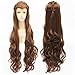 Anogol Hair Cap+Long Wavy Cosplay Costume Party Wig with Braided Wigs for Cosplay Party
