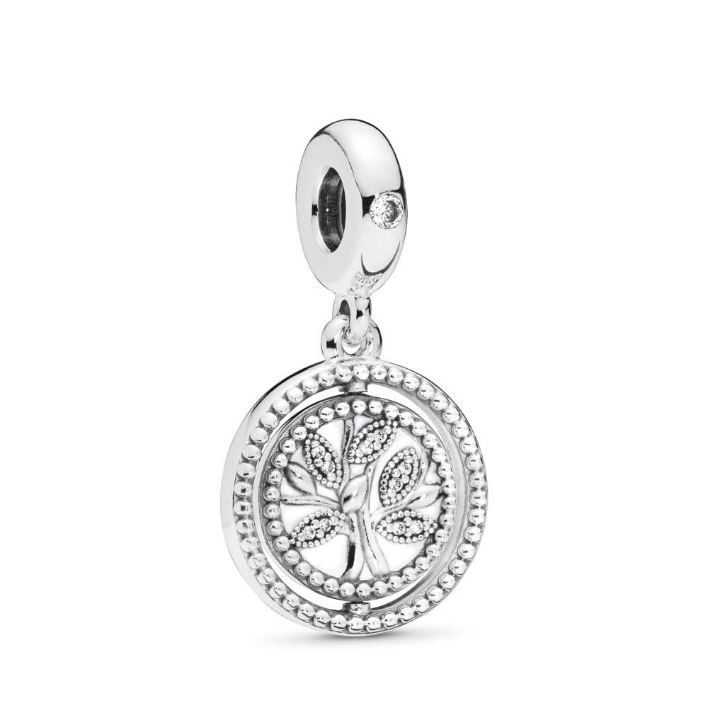 Minibees Tree of Life Pendant Dangle Charm Sterling Silver, Enamel Cubic Zirconia