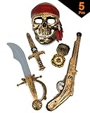 GIFTEXPRESS 5-Piece Halloween Pirate Costume Accessories for Kids, Pirate Role Play Set /Halloween Costumes for Boys/Pirate Paraphernalia (Pirate Sword, Compass, Dagger, Mask, Gun)