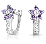Girls Sterling Silver Cubic Zirconia Flower Huggie Earrings