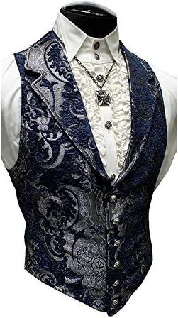 Shrine Gothic Aristocrat Steampunk Goth Vintage Victorian Vampire Blue Silver Tapestry Vest