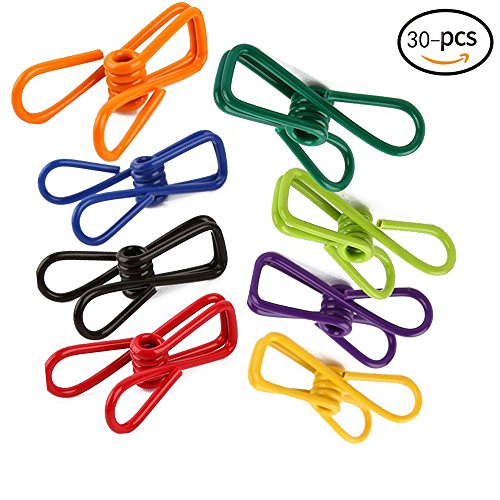 Pack of 30 Multi-purpose Clothesline Utility Clips, Steel Wire Clips (Metal clips with vinyl plastic coating)