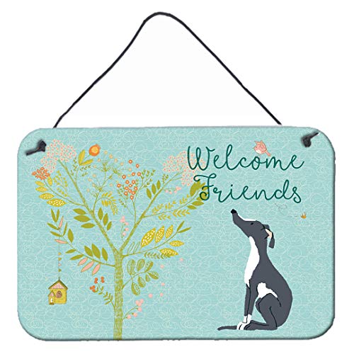 Caroline's Treasures BB7592DS812 Welcome Friends Black White Greyhound Wall or…