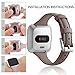 Maledan Bands for Fitbit Versa, Slim Genuine Leather Watch Bands Replacement Strap Accessories for Fitbit Versa Smart Watch, Women Men, Small, Taupe