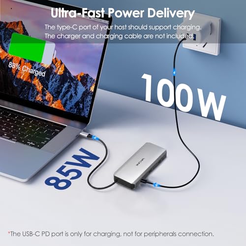 Station d'accueil USB-C 10 en 1 WAVLINK Double HDMI 4K@60 Hz, ports USB-A/C 3.0, lecteur SD/TF, entrée PD 100 W, Ethernet Gigabit et port audio Compat Dell, HP, Lenovo