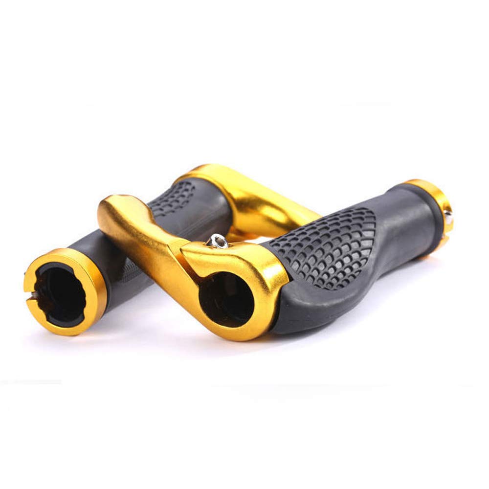 VOANZO Bicycle Handlebar Grips, Ergonomic Design Rubber MTB Mountain Bike Handlebar Grips With Bar Ends Horns, Comfortable Protector (Black+Gold)
